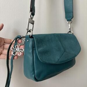 Genuine Leather Preppy Teal Green Whimsical Suede Crossbody Bag adjustable strap